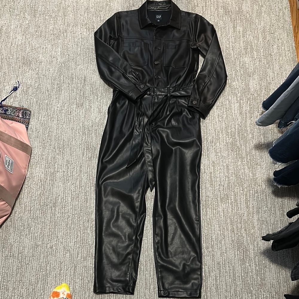 Black Faux Leather Jumpsuit